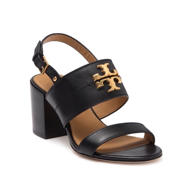 Tory Burch Shoes - Tory Burch Everly Block Heel Sandal Size 9 Black Leather/ Gold Logo Hardware NIB